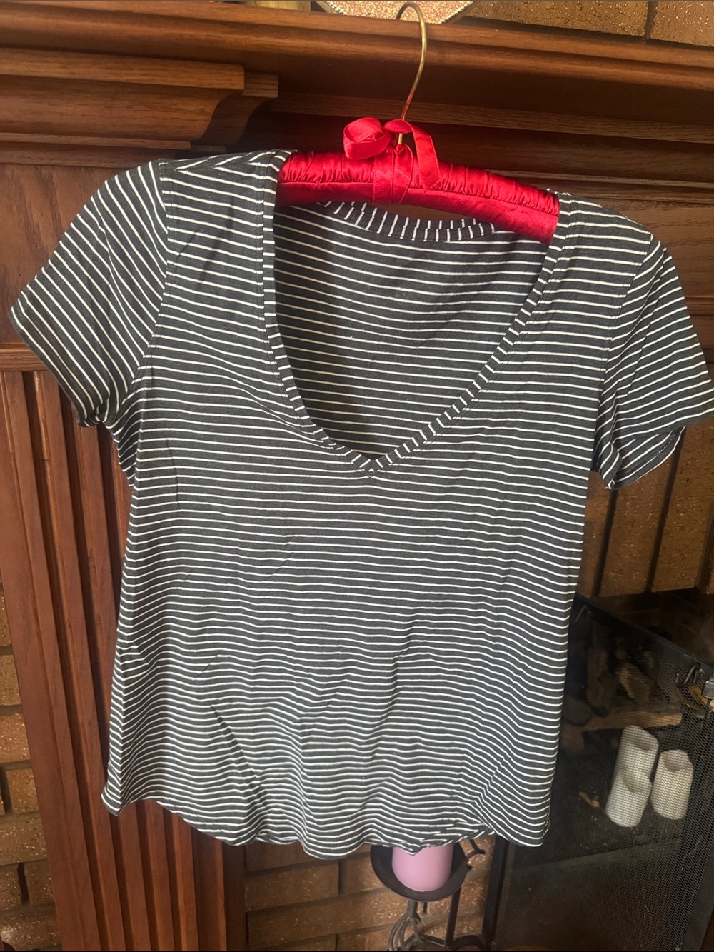 Lululemon Black and White Striped V-Neck Tee